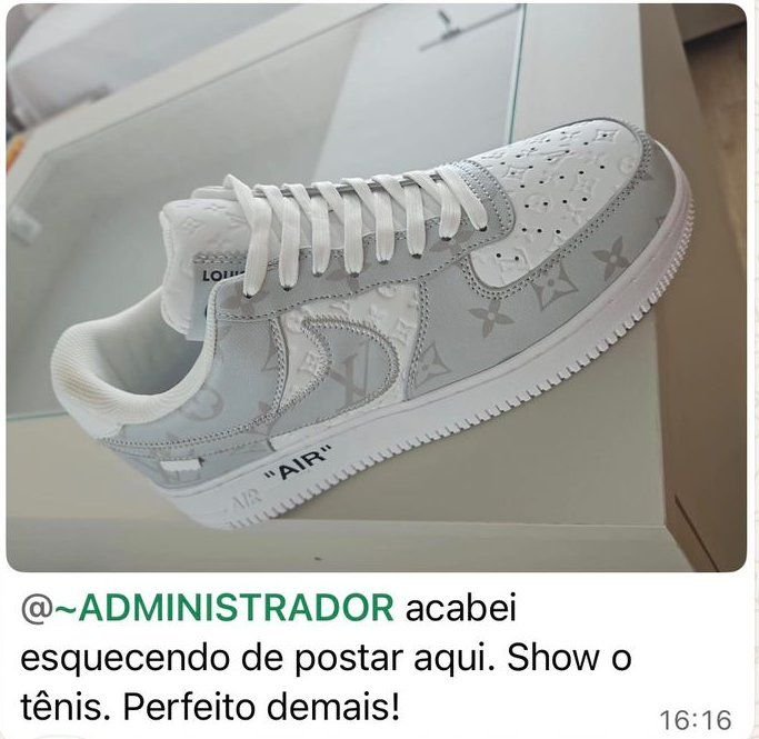 Print de WhatsApp: tênis Louis Vuitton Air Force recebido